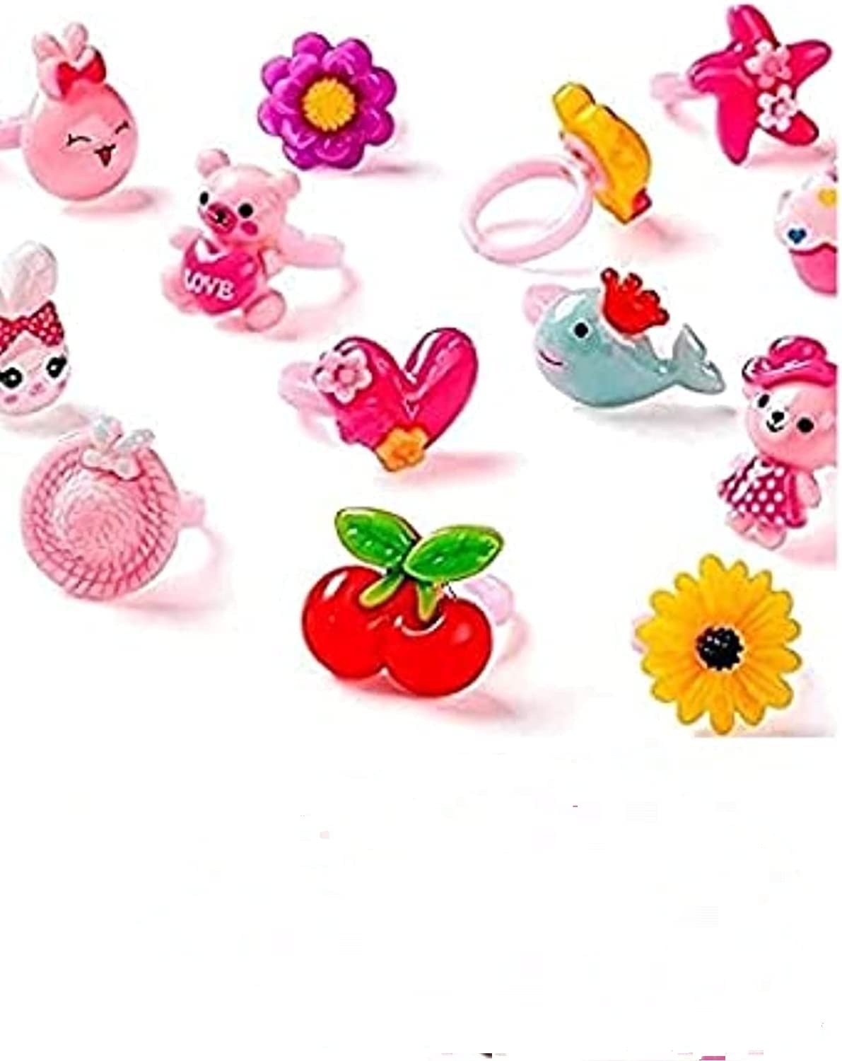 AK Store Cute Adjustable Kids Girls Cartoon Pretend Play Toy Fancy 12 Finger Ring for Kids, Girls Birthday Gifts, Suitable for Age 2-10 yrs (Multi Color) 4