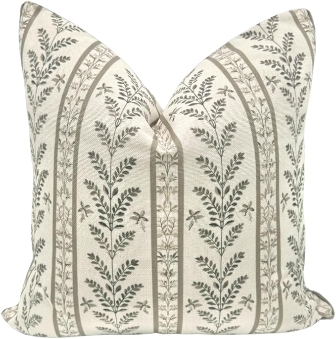 “The Campbell” Decorative Pillow Cover – Beige & Taupe Neutral Home Accent Pillow Cover with Ivory Background – Grandmillennial Home Decor, 20" x 20"
