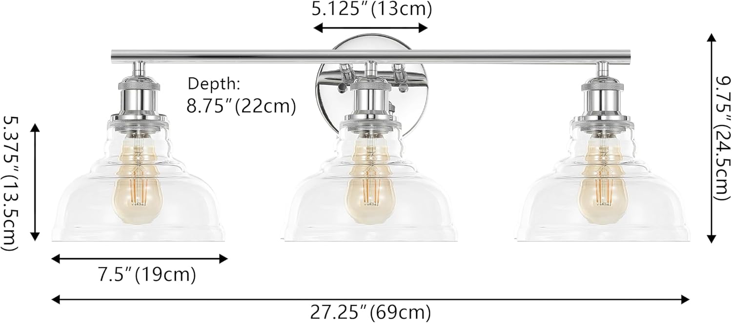 SAFAVIEH Lighting Collection Calyna Chrome/Clear 3-light Wall Sconce Light Fixture Ideal for Bathroom, Entryway, Vanity, Foyer, Hallway, Living Room (LED Bulbs Included)