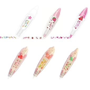 DIY Lace Decoration Correction Tape Roller Pen, Scrapbooking Stickers Diary Decor Tape, Creative Cute Cartoon Pattern Decorative Tape Set for Kids Adult Fruit 6PCS