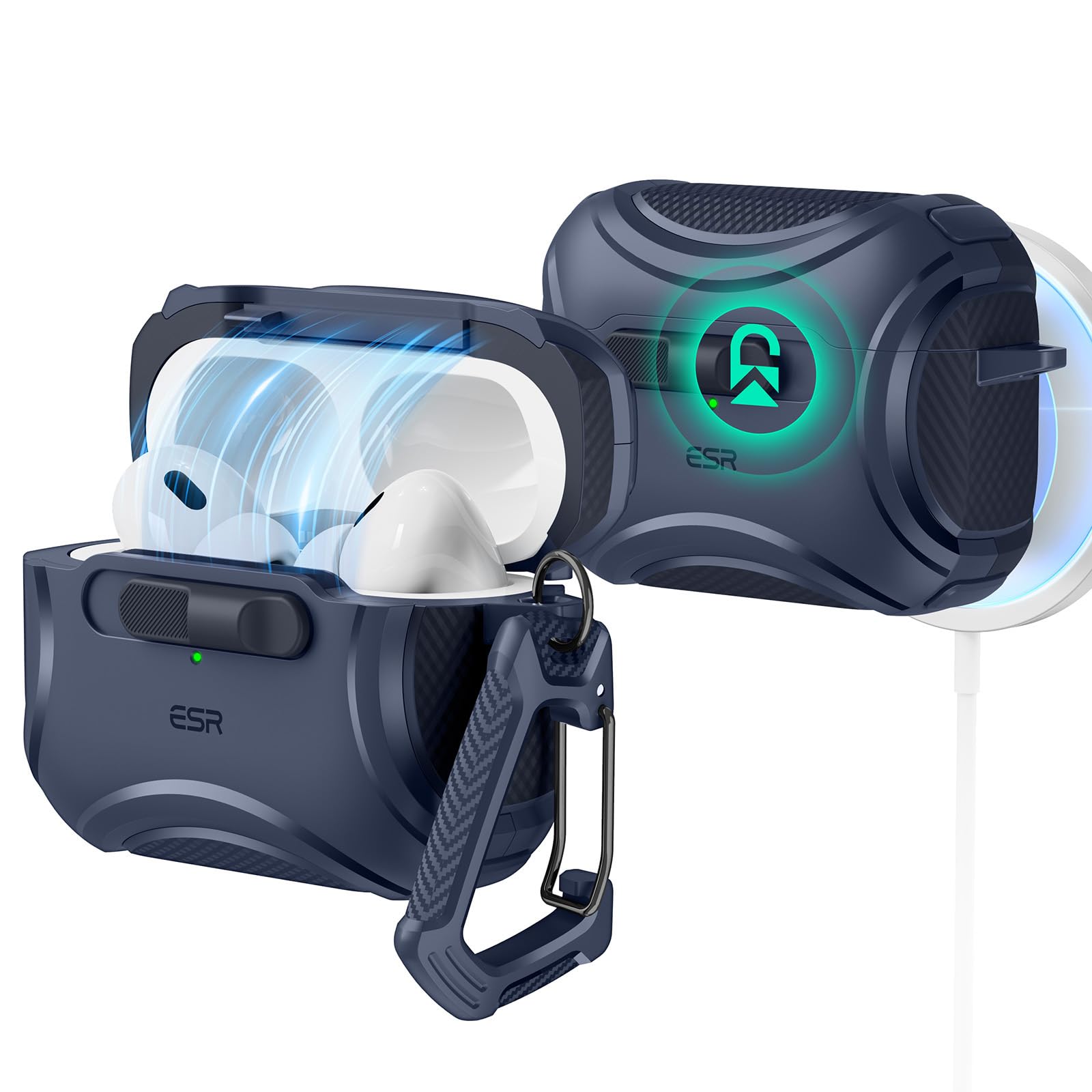 ESR for AirPods Pro 2 Case (2023/2022/2019, 2nd/1st Gen), Compatible with AirPods Pro 2nd Generation (USB-C/Lightning Cable), Effortless MagSafe, Drop-Proof Lock, Easy Open, Cyber Series,Blue