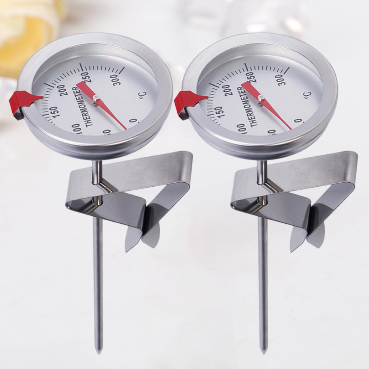 Stainless Steel Food Thermometer 300mm Probe 2pcs with Clip, for Milk