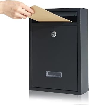 Post Boxes Wall Mounted Waterproof, Steel Mail Box with 2 Keys, Lockable Weatherproof Large Letter Lostal Boxes for Outside or Door, 9 x 21.5 x 32 cm size