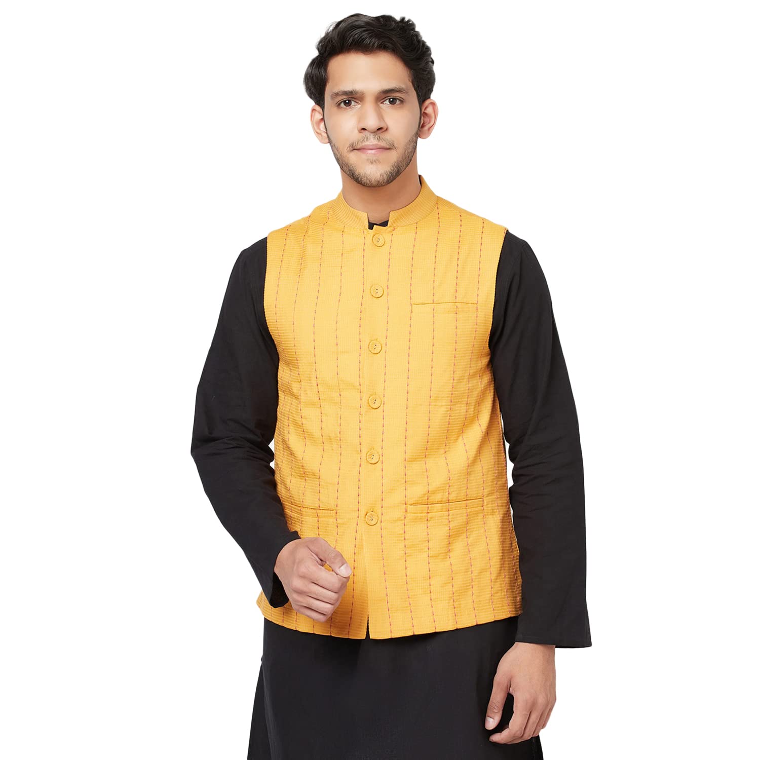 fabindia Men Tussar Dobby Nehru Jacket Viscose-picture-42