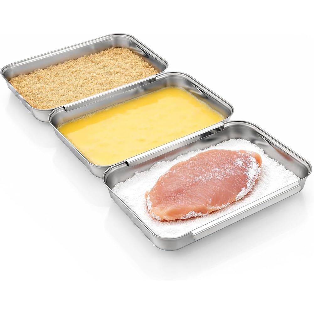 Set di 3 vassoi per impanare con design a nido per cucina compatta