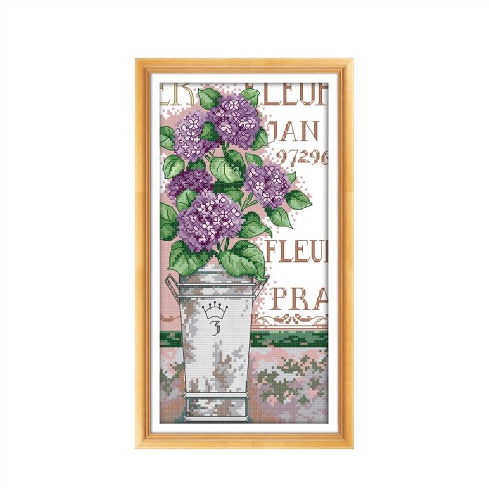 Broderie Point de Croix Hortensia Violet pour Couture à la Main
