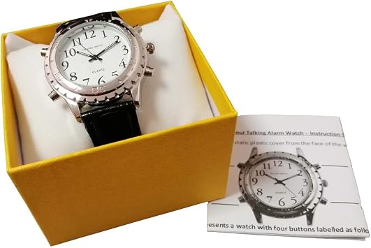 TZ English Voice Speaking Talking Watch Quartz Wristwatches Talking Watches for Blind Person Visually Impaired or The Elderly Leather Band(Black)