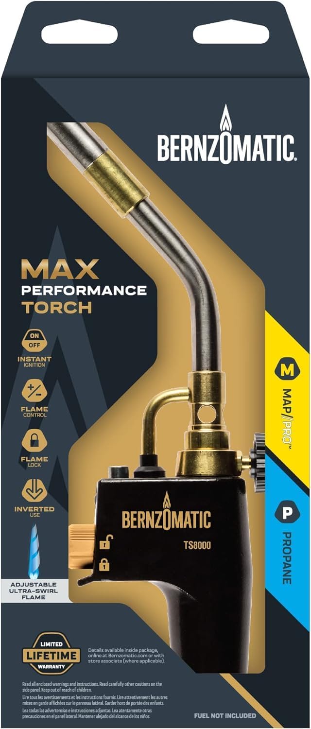 Bernzomatic Trigger Start Torch (TS 8000 Torch + 3 Propane Gas Cylinders) (8000 + 3 Pack Blue)
