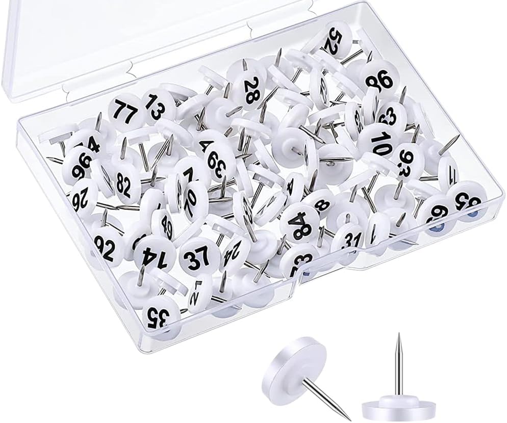 100 Pcs 1 to 100 Small Number Push Pins with Numbers Plastic Head Thumb Tacks Bulletin Board Thumbtacks Travel Map Pins Decorative Pushpins with Steel Point for Presentations Photos Posters White