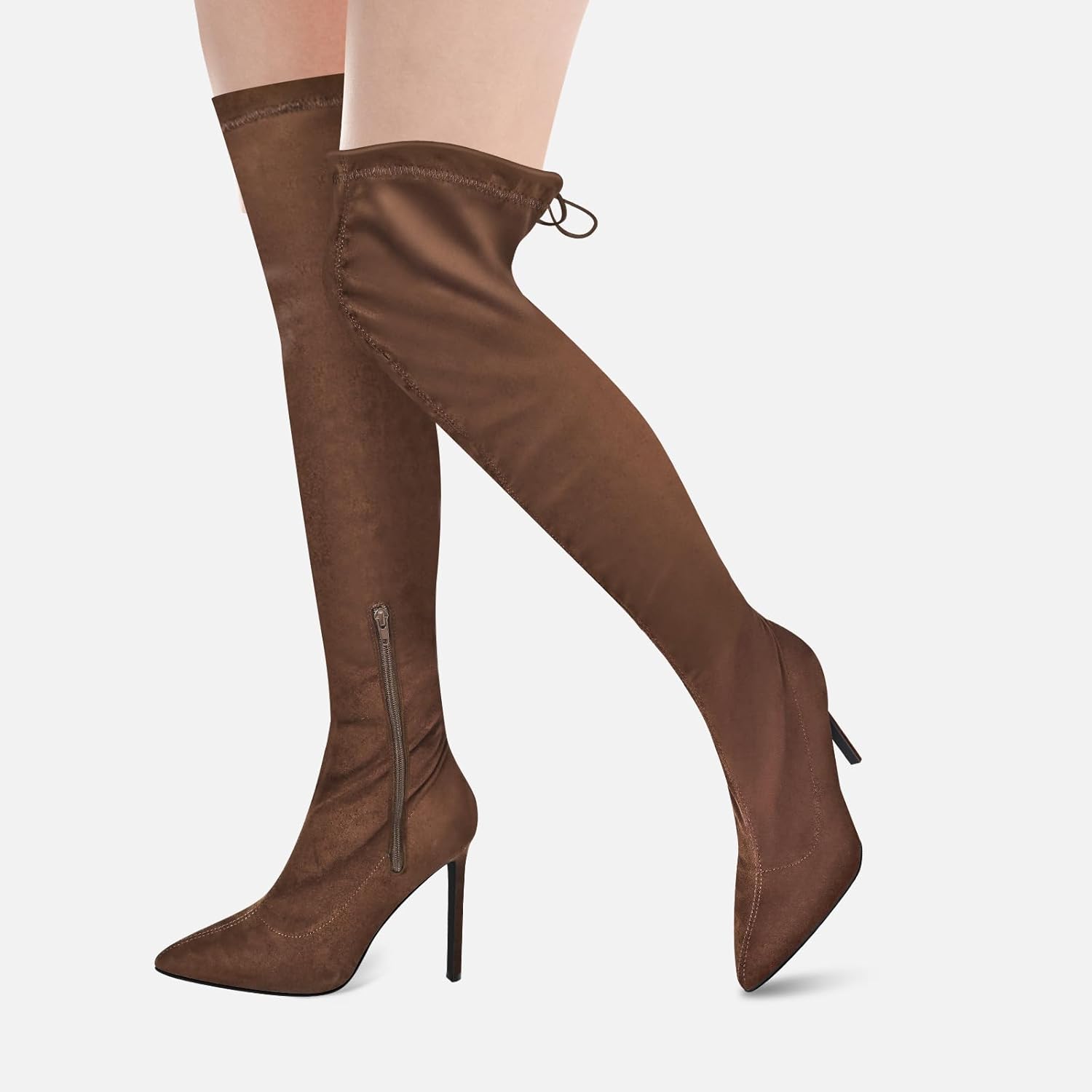 Women's Thigh High Block Stiletto Heel Over The Knee Boots, Faux Suede Elasticity, Long Black Boots, Round Toe&Pointed Toe, Side Zip Sexy Boots for Winter Fall - Image 7