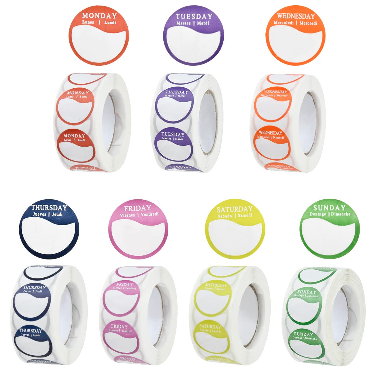 HUMOKI Days of The Week Stickers, 7 Rolls 3500 PCS Food Labels Stickers,Day Dots Food Labels, Days of The Week Labels, Day Stickers, for Commercial Kitchen, Catering Outlets-500 Labels per Roll