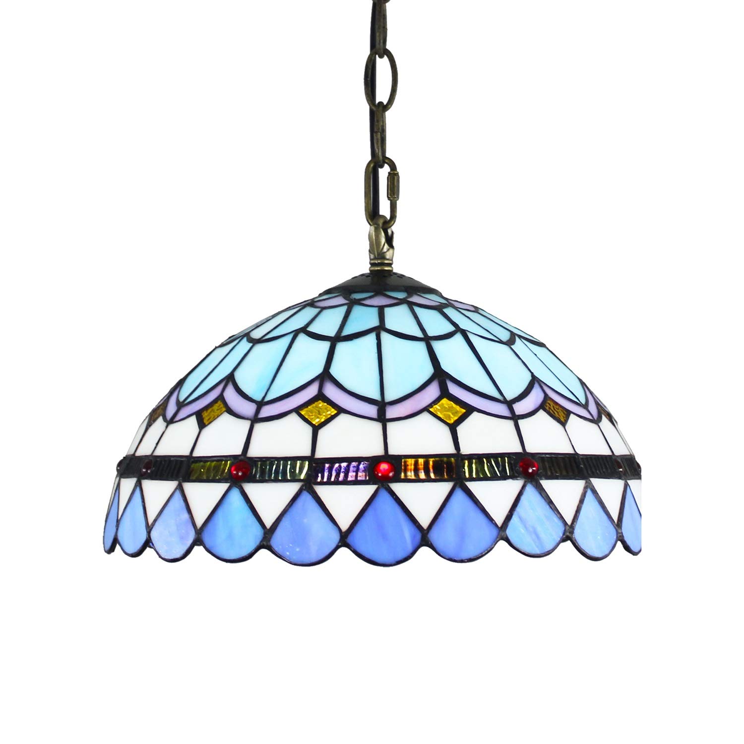 HPTHLY Ceiling Stained Glass Chandelier 12" Tiffany Pendant Light Mediterranean Sea Style Pendant Lamp Glass Light Fitting For Corridor Bed Restaurant Café