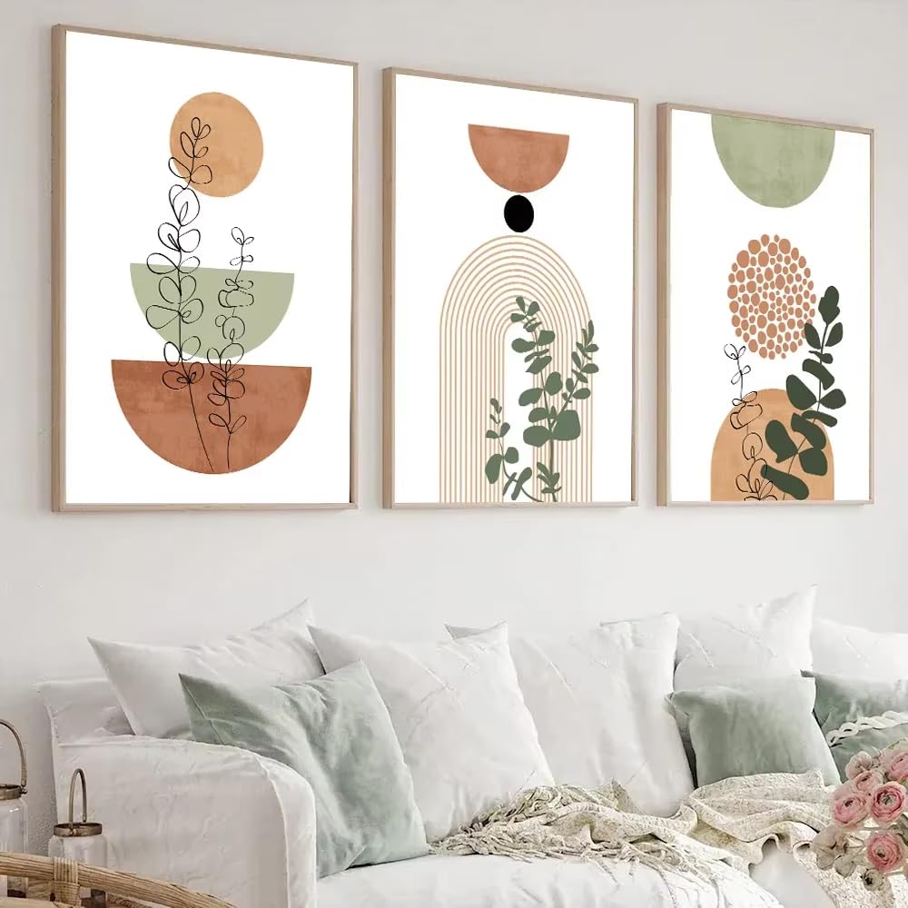 IHHGNB Modern Boho Abstract Shape Plant Poster Prints Mid Century Bohemian Geometry Botanical Art Painting Wall Decor Picture(40x50cm(16x20in) x3/No frame)