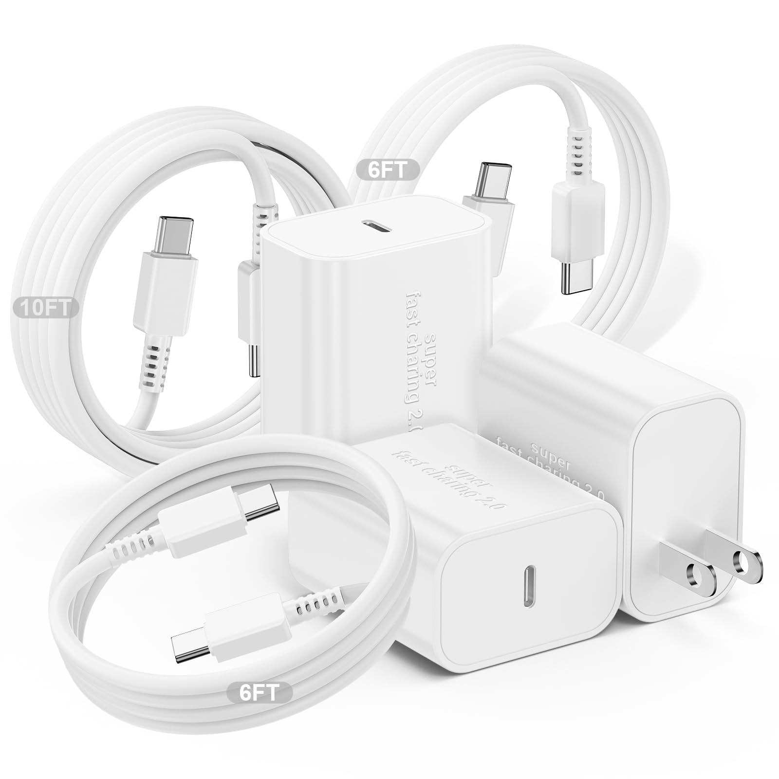 3-Pack 45W USB C Charger for iPhone17/16/15,6+6+10FT USB C Cable and USB C Fast Charger Block for iPhone 16e,16/15 Plus,17 Air, 17/16/15 Pro, Pro Max, Pad,Samsung Galaxy S25 S24 S23 S22 S21 Ultra