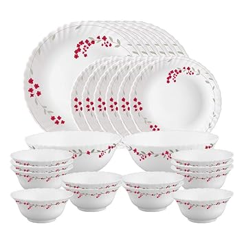Larah by Borosil Verona Opalware Dinner Set, 28 Pcs, White
