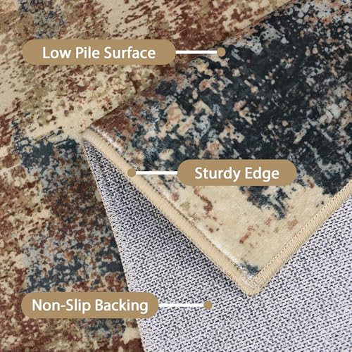 Area Rugs 9x12 for Living Room Bedroom, Modern Abstract Machine Washable Rug, Large Soft Low Pile Floor Cover with Non Slip Backing for Dining Room, Stone Rust