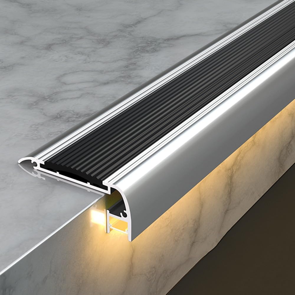 ZYXQQJ Stair Nosing Molding Aluminum Alloy Stair Edging, Anti Slip Strip With LED Light Slot Step Edge Trim For Cinema Hotel Home School(Black)