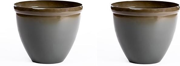 Garden Gear Outdoor Planter Olive Glazed Effect Samaria Plant Pot UV Resistant Weatherproof Frost Proof Recycled Plastic Stone Mix (Large)