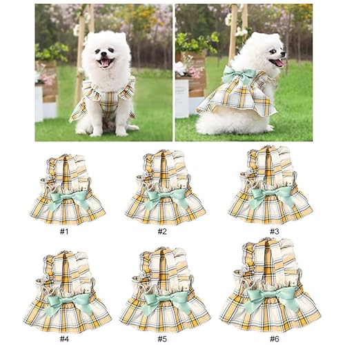 Vestido de festa de cachorro com laço ajustável, respirável, macio, xadrez, roupas decorativas, saia