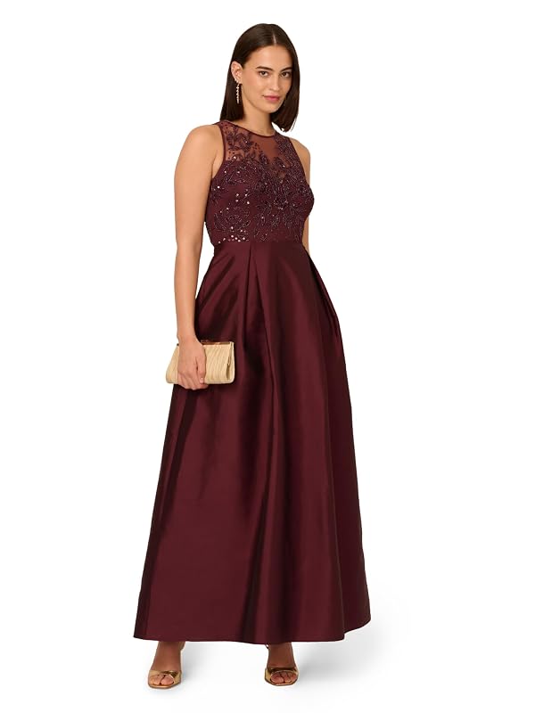 Adrianna Papell Studio Women's Bead Combo Taffeta Long Dress, Plum Wine, 18 by Adrianna Papell - Used condition - Image 4
