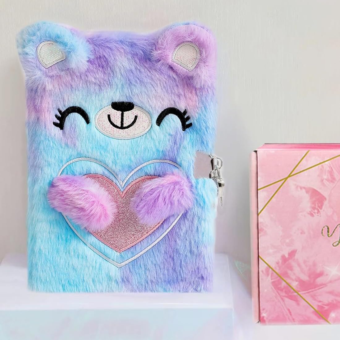 diario in Peluche per Bambine con Chiusura - A5, 160 Pagine, quaderno per Bambini con Chiusura, diario in Peluche per Bambine per Scrivere e disegnare