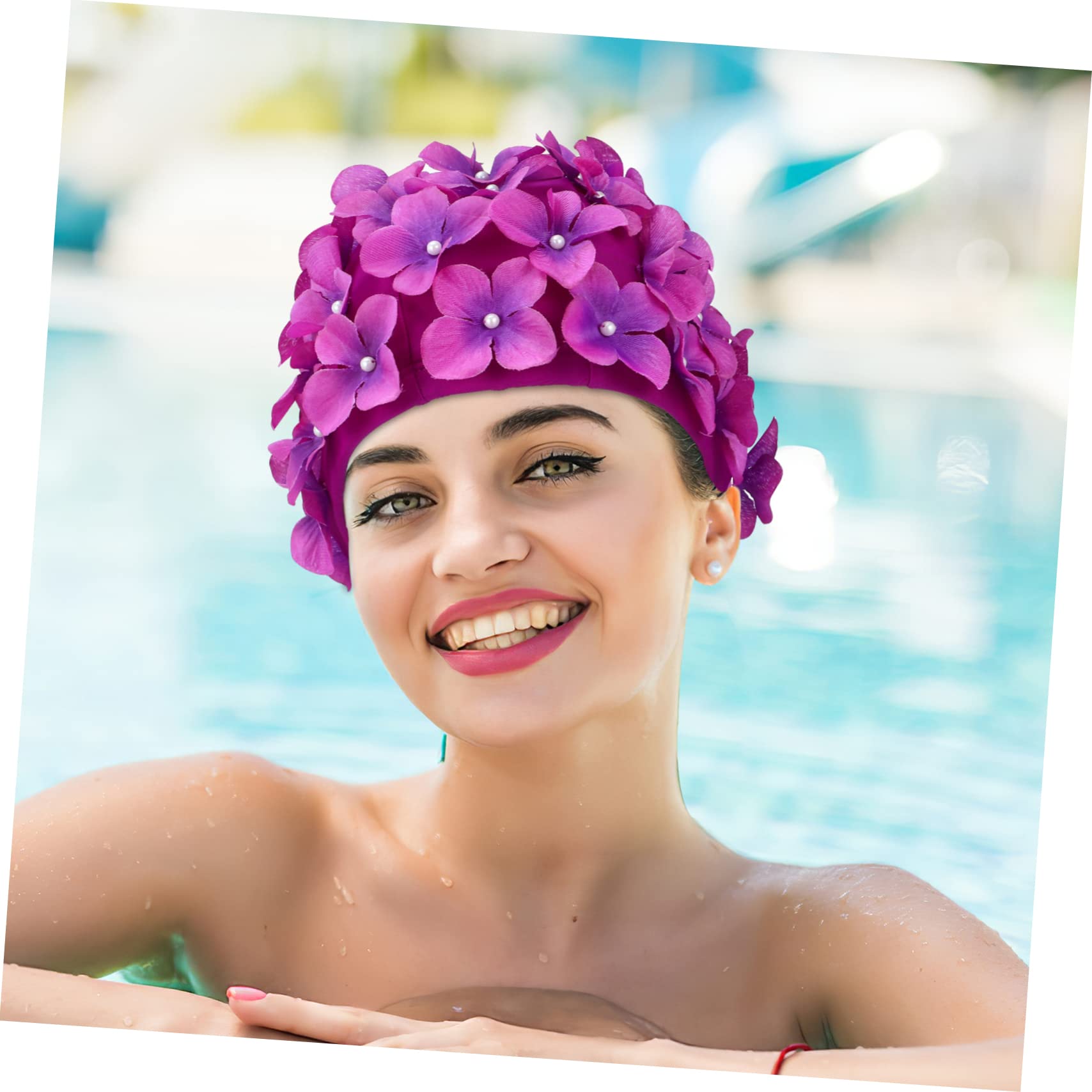 HEMOTON 2 Pezzi Cuffia da Nuoto Donna Floreale, Nylon Elasticizzato, Antiscivolo e Protettiva per Nuoto e Bagno
