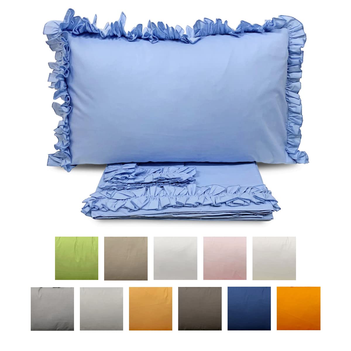 SaRani Set Lenzuola Renato Balestra Cotone Matrimoniale Federe con Volant JOLLY (Rosa)