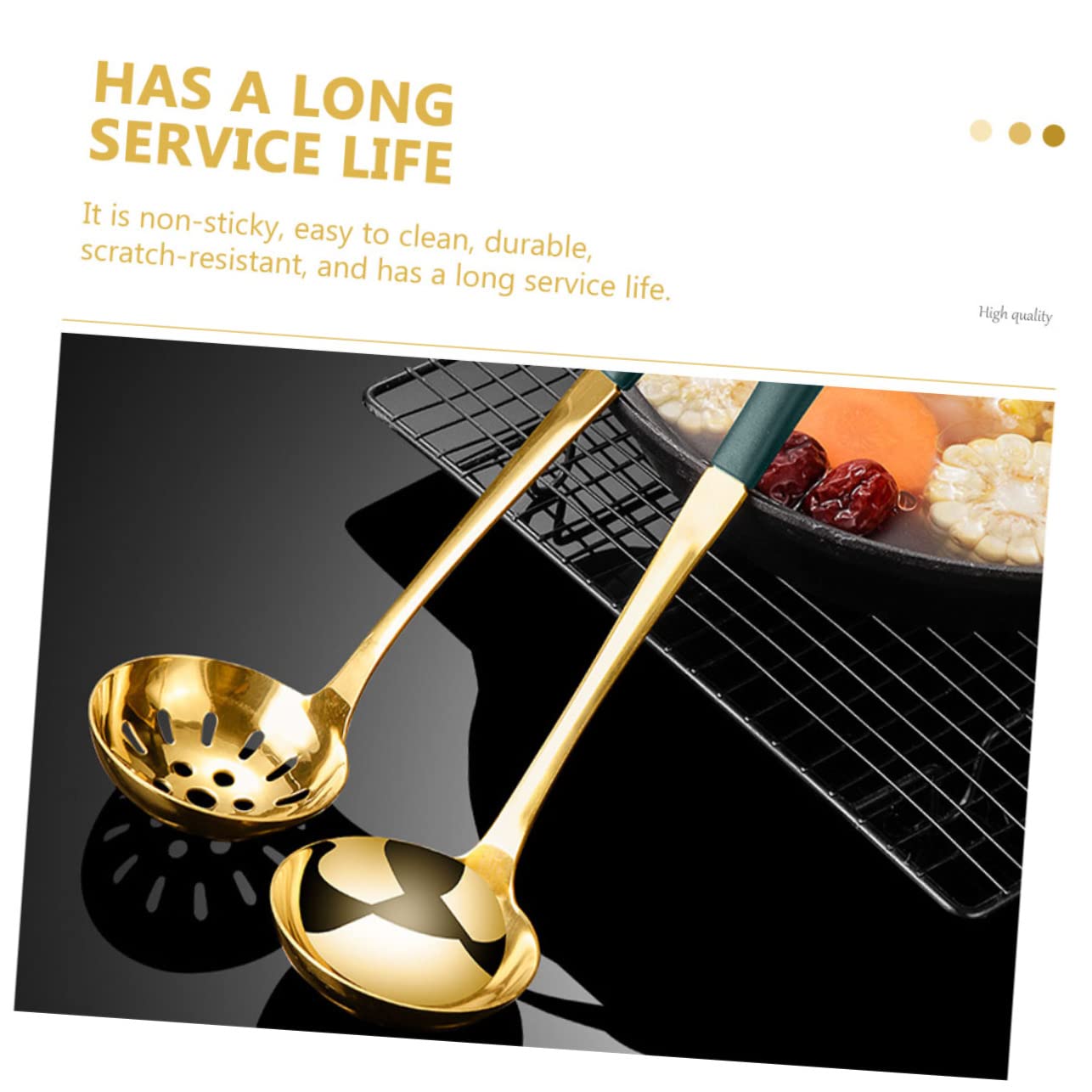 OFFSCH Set of 2 Dinnerware Spoons Stainless Steel Serving Spoons Square Handle for Hot Pot