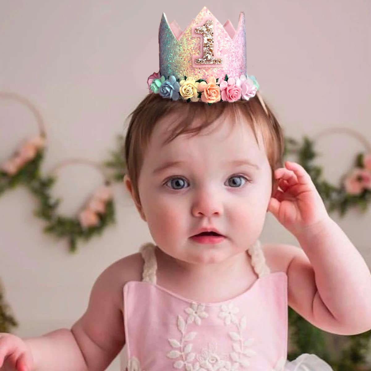 Happy Space Rainbow Birthday Crown/tiara/cap, 1 year baby Girl Birthday crown, Glitter Pastel Rainbow Crown with flowers tiara. (B0BT4YFQ7R) Amazon Price History, Amazon Price Tracker