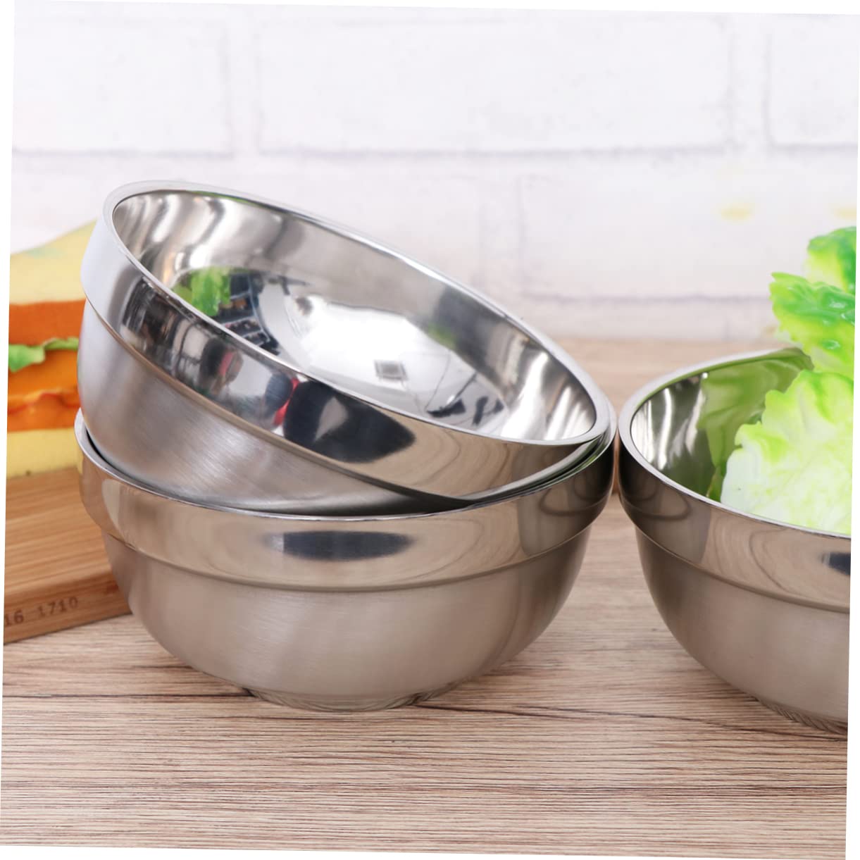 Cabilock 4Pcs Double Layer Insulated Stainless Steel Bowls Soup Rice Bowls for Family Dinnerware Easy to Clean