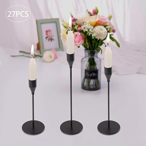 Miniatura 7 de Paquete de 27 portavelas negras 9 juegos de portavelas cónicos soporte largo para candelabros decoración de centro de mesa para el hogar boda