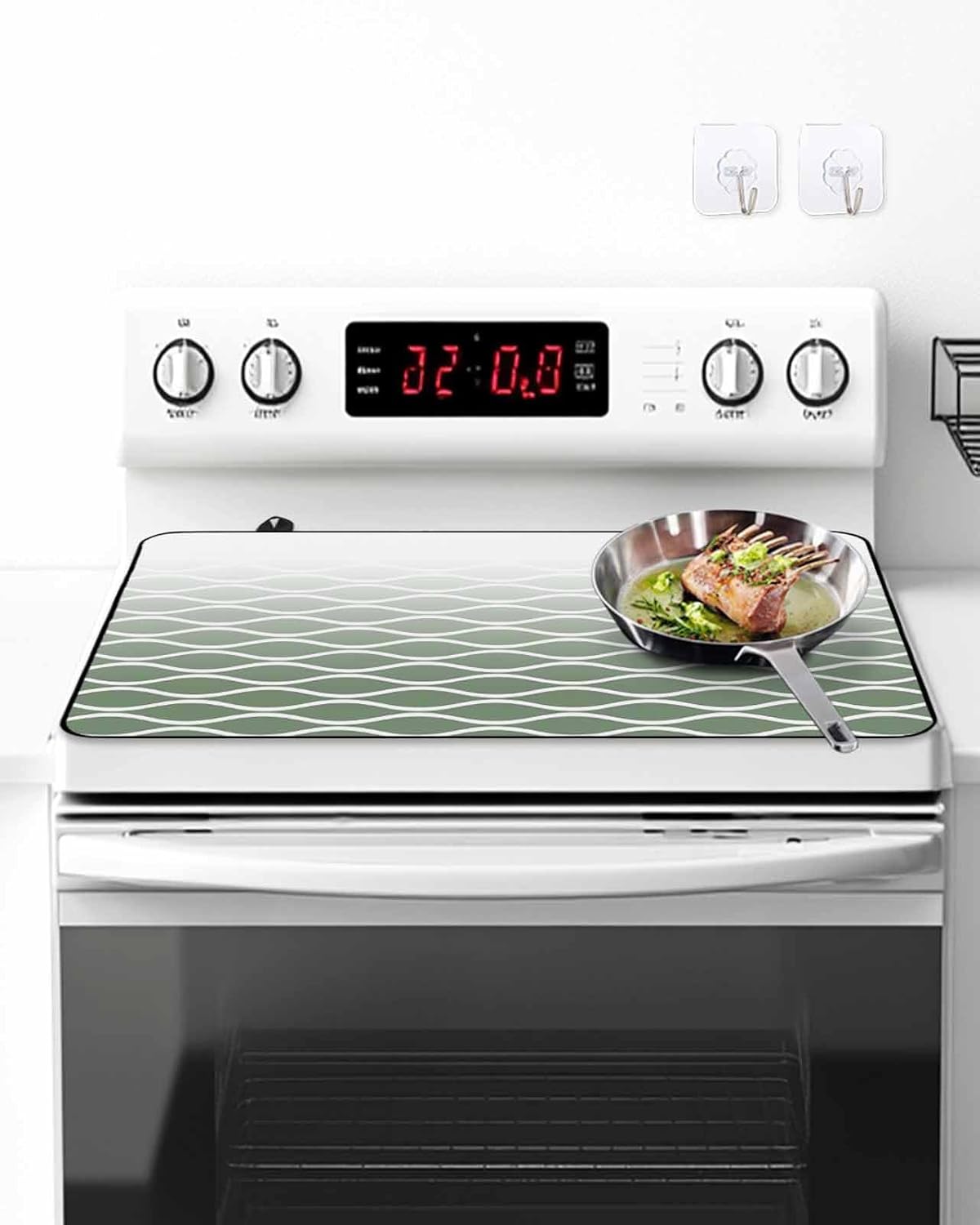 Stove Top Cover Sage Green Ombre Morocco Stove Cover for Electric Stove Top Modern Geometric Wave Lines Glass Cooktop Covers Anti-Slip Mat Heat R esistant Countertop Protector Kitchen Decor 31"x24"