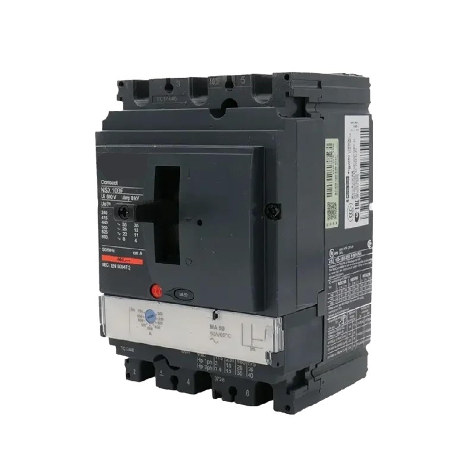UWXGICV 1Pcs NSX Series 36kA Vigi NSX100F TMD 3P/4P 16A 25A 32A 40A 50A 63A 80A 100A Molded Case Leakage Circuit Breaker(3,NSX100 TMD 50A)