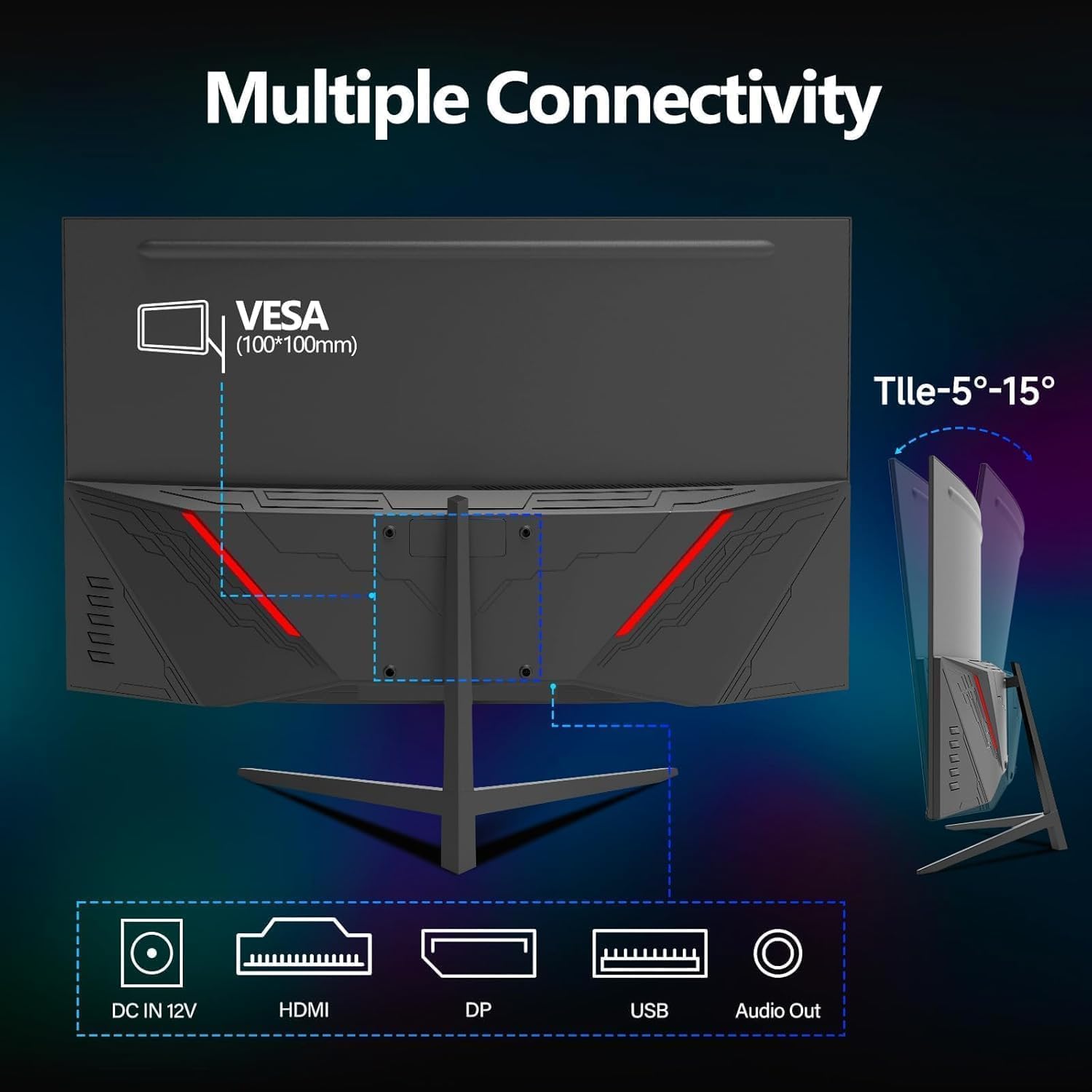 CRUA Gaming incurvé Écran 27 Pouces 200 Hz, FHD 1080P 1800R Moniteur PC, 1 ms GTG avec FreeSync, Faible Flou de Mouvement, Protection des Yeux, VESA, DisplayPort, HDMI,