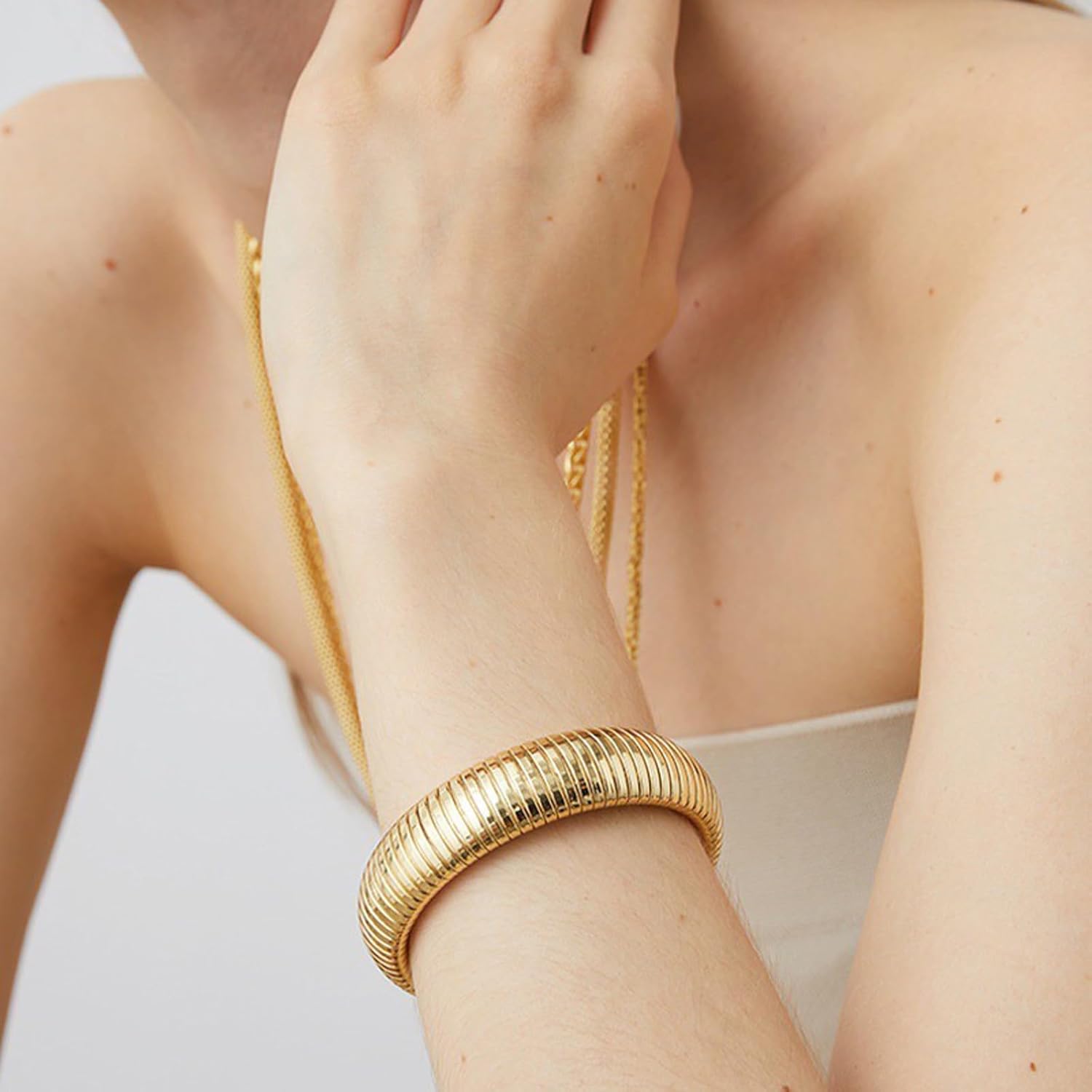 HIIXHC 18K Gold Plated Bracelets Set for Women Flexible Snake Chain Stackable Bracelets Wristband Bangle Chunky Bracelets for Women - Image 2