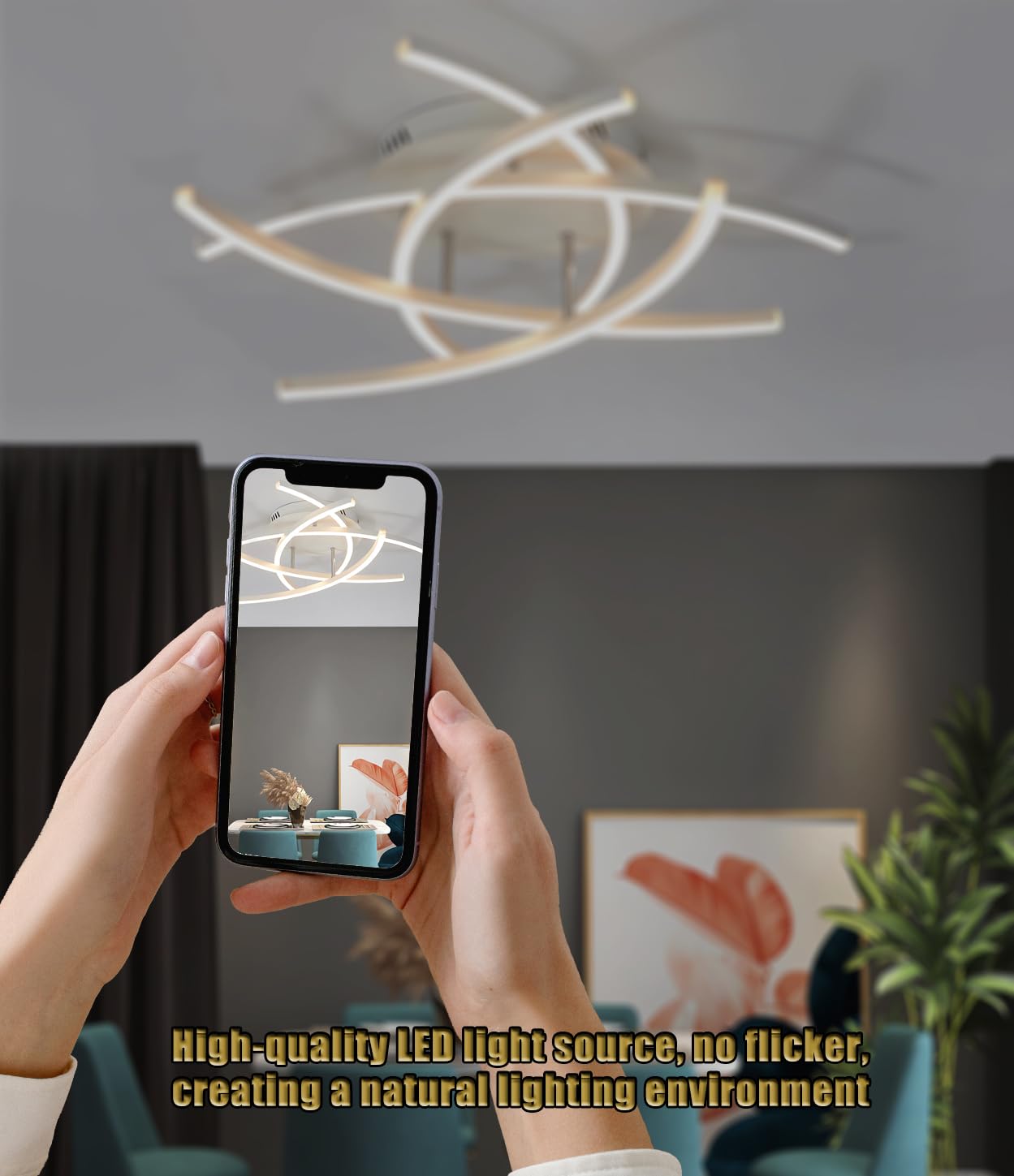 Duże Lampy Sufitowe Ściemnialna Nowoczesna Lampa Sufitowa LED z Pilotem ściemniania 3000K-6000K Czarna Lampa do sSalonu Biała Lampa Wufitowa do Salonu Sypialnia Gabinet (Biały, 5-płomień,62W)