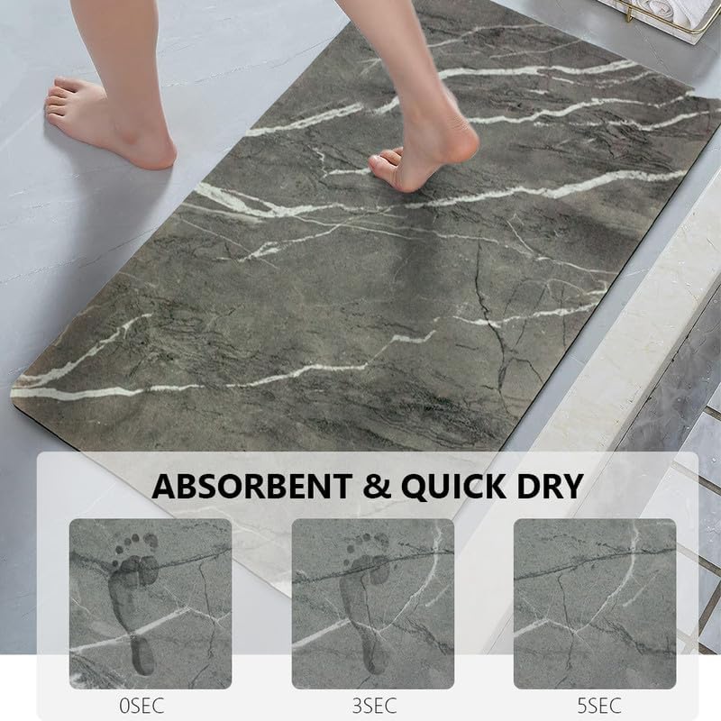 Miniatura 8 de Alfombra de baño antideslizante de secado rápido, lavable, tapete de ducha para lavandería y cocina, mármol gris claro, 16 x 24 pulgadas
