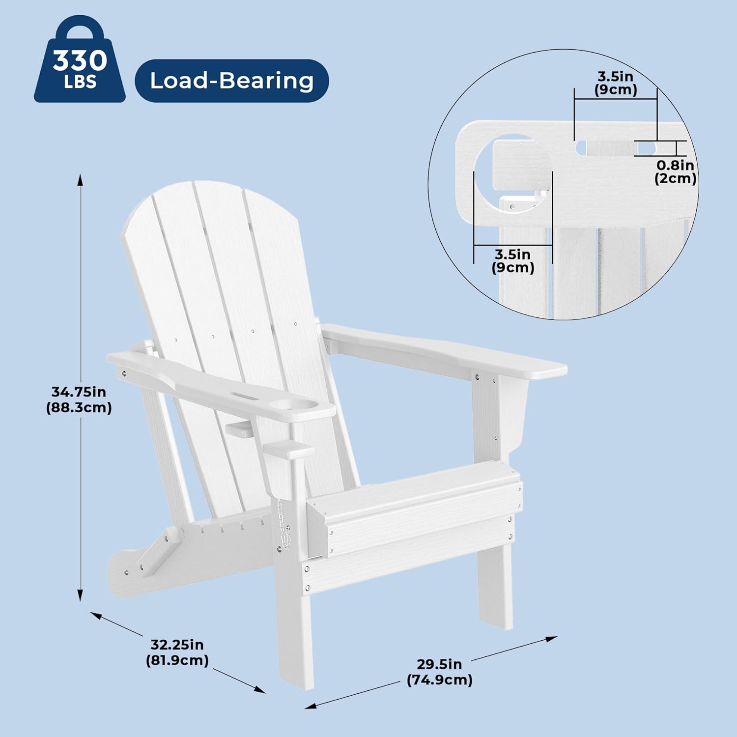 Costaelm Fire Pit Chairs, Outdoor Chair HDPE Adirondack Chair, Modern Patio Porch Chair, Front Porch Backyard Deck Outside Chairs (Set of 4), White