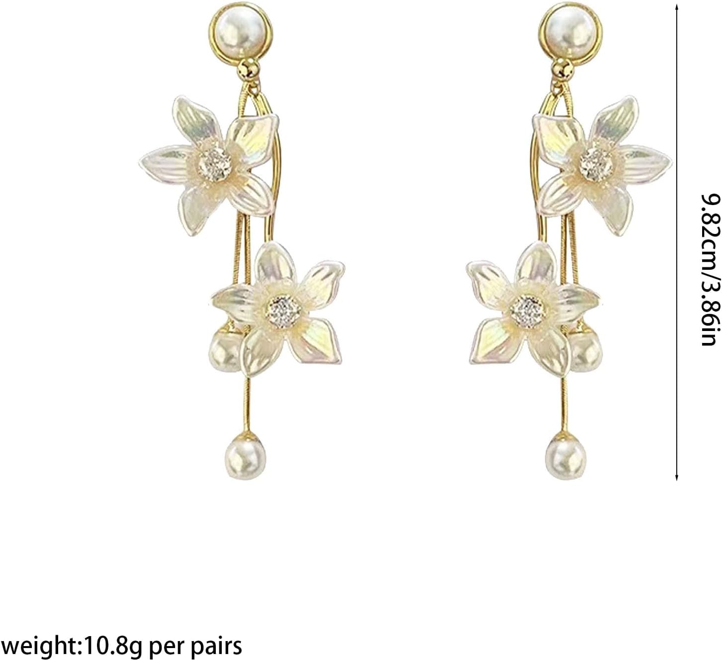 Pearl Rhinestone Flower Tassel Stud Earrings for Women Vintage Floral Dangling Drop Earrings Bridal Party Wedding Jewelry - Image 5