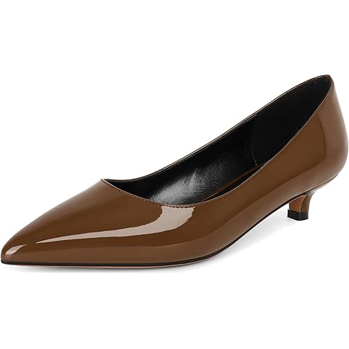 Eldof Women's Low Heel Pumps Pointed Toe Kitten Heels Slip on Comfort Pumps 1.4 Inches for Dress Party Office