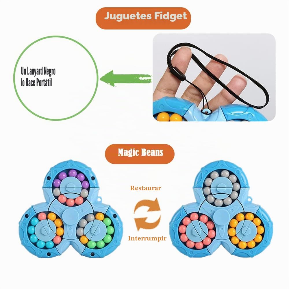 Set 2 en 1 Magic Bean - Juego de Habilidad-IQ Game-Magic Cube- Aliviar el estrés y Reducir la ansiedad Regalos navideños para Adultos y niños (Azul+Azul)