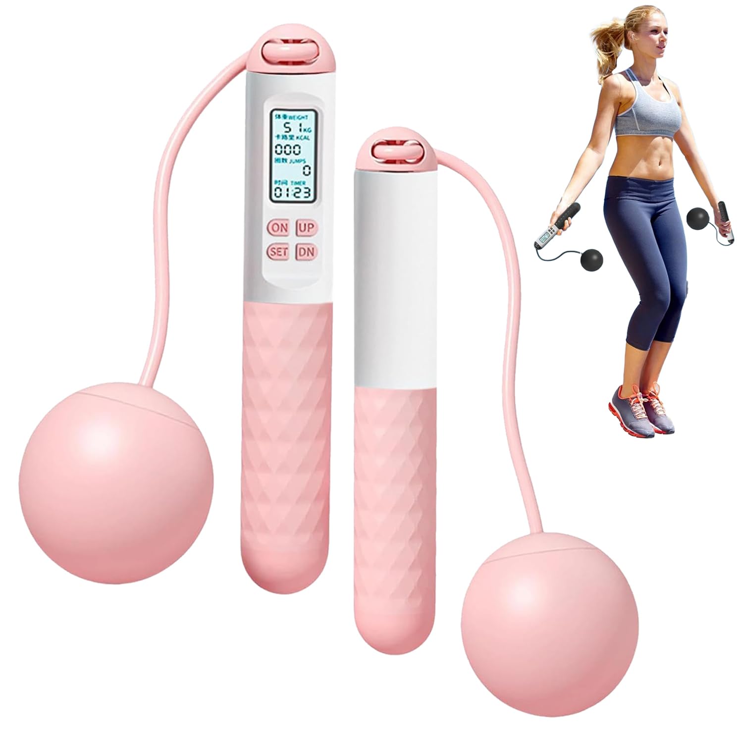 Ropeless Skipping Rope, Cordless Skipping Ropes for Adults, Wireless Skipping Rope with Counter, Smart Digital Gravity Ball Jump Rope without Rope for Home Workout Equipment for Women Men (Pink-A)
