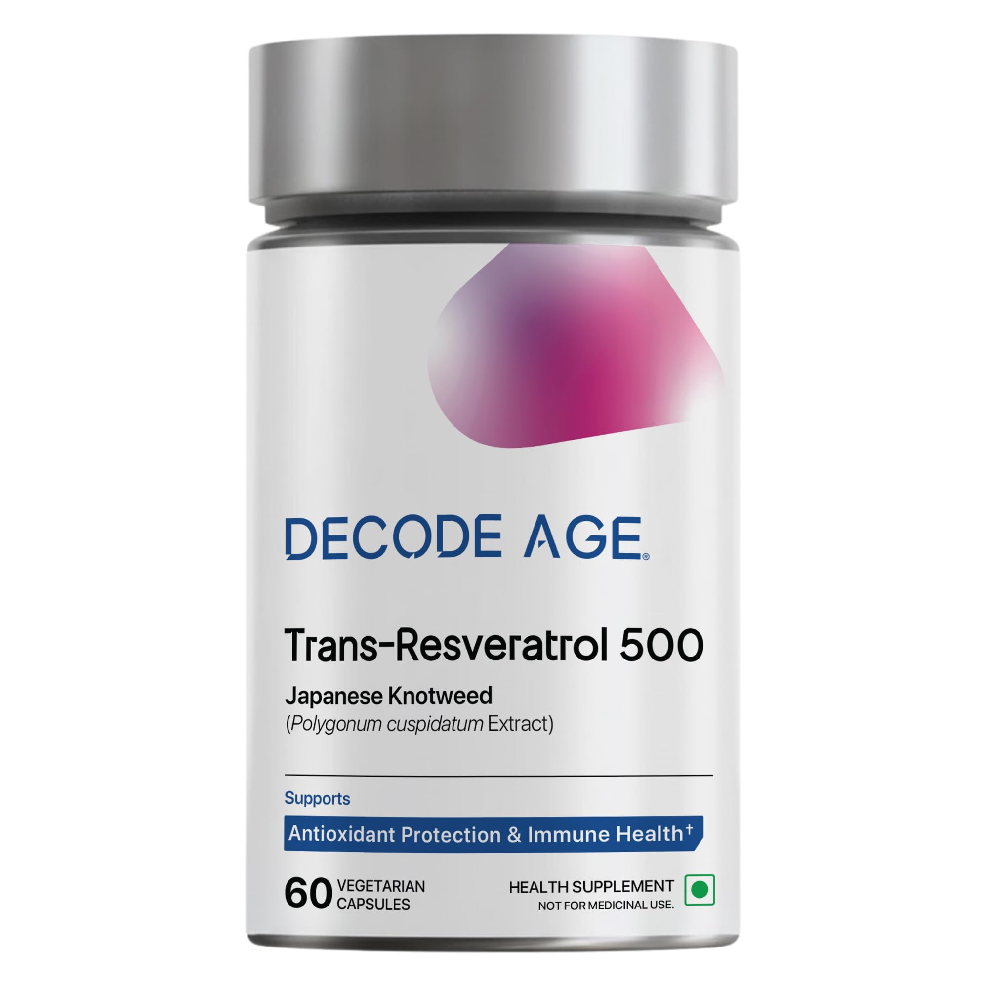 Trans-Resveratrol 500 mg | Pure Antioxidant & Anti-Aging Supplement | Supports Cellular Repair, Heart Health & Healthy Inflammation Response | High Bioavailable Japanese Knotweed Extract | Decode Age