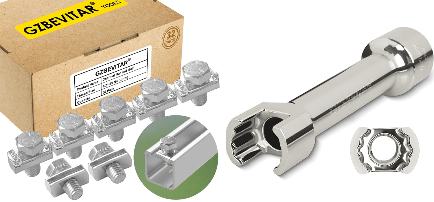 1/2"-13 Strut Channel Nut and Bolt - 32 Pack, 1/2″ Drive 3/4″ (19mm) Strut Channel Impact Socket