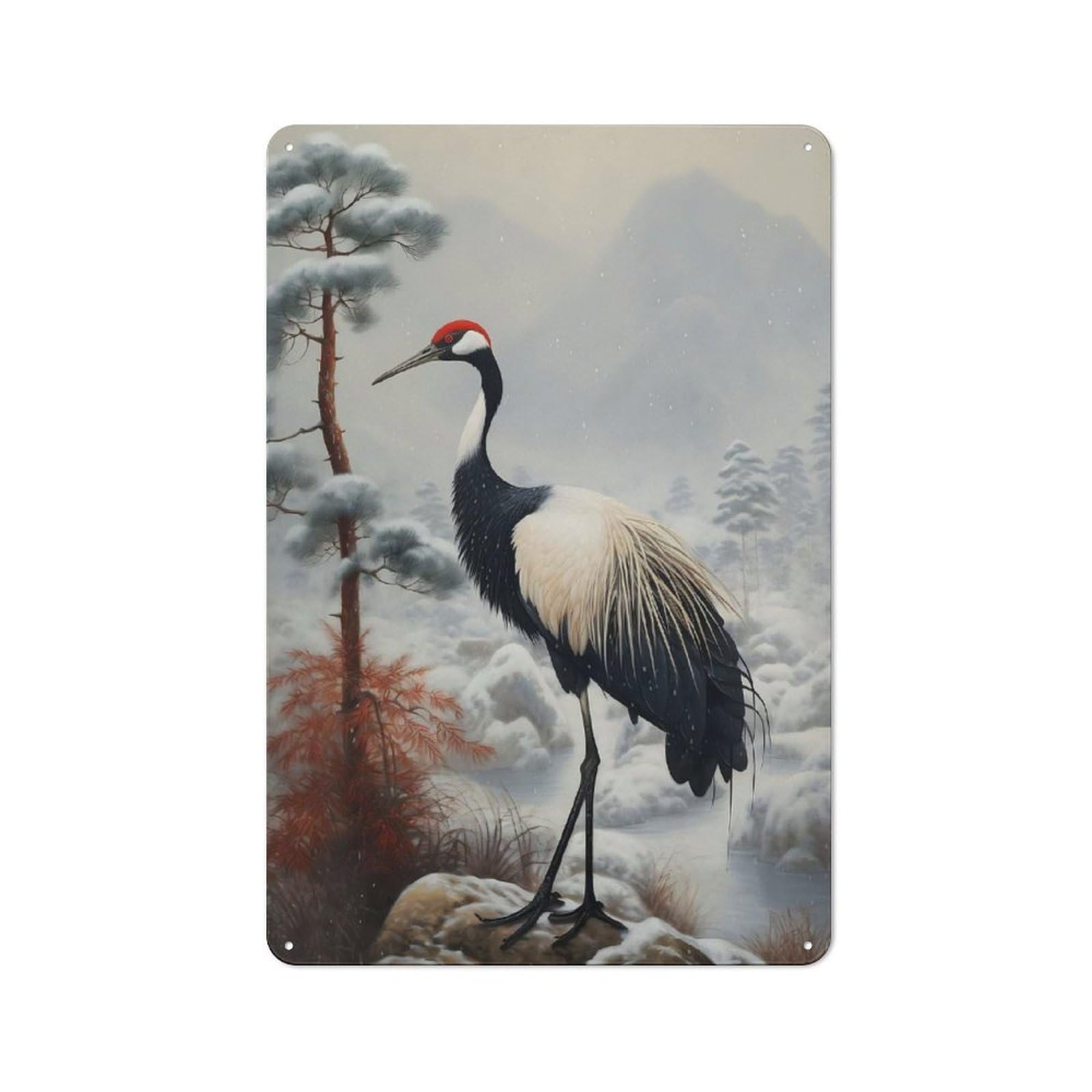 Junmoney Japanese Crane 30X20cm Rustic Metal Sign With For Home Office Or Studio, Gift For Studio Owners During The Christmas Season