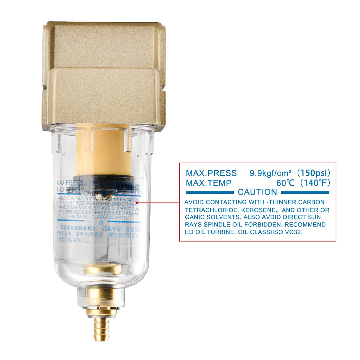 Heschen AF2000-02 PT1/4 Filtre à air compresseur 750 l/min 40 um