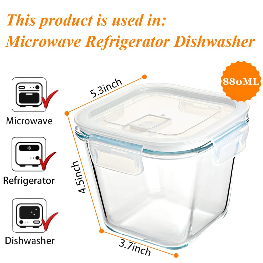 SXUUXB Glazen container met deksel, rond, 710 ml, 4-delige glazen kom met deksel, BPA-vrije maaltijdprep-glazen, vershouddozen, glas met deksel, stapelbare glazen potten met deksel, set voor magnetron