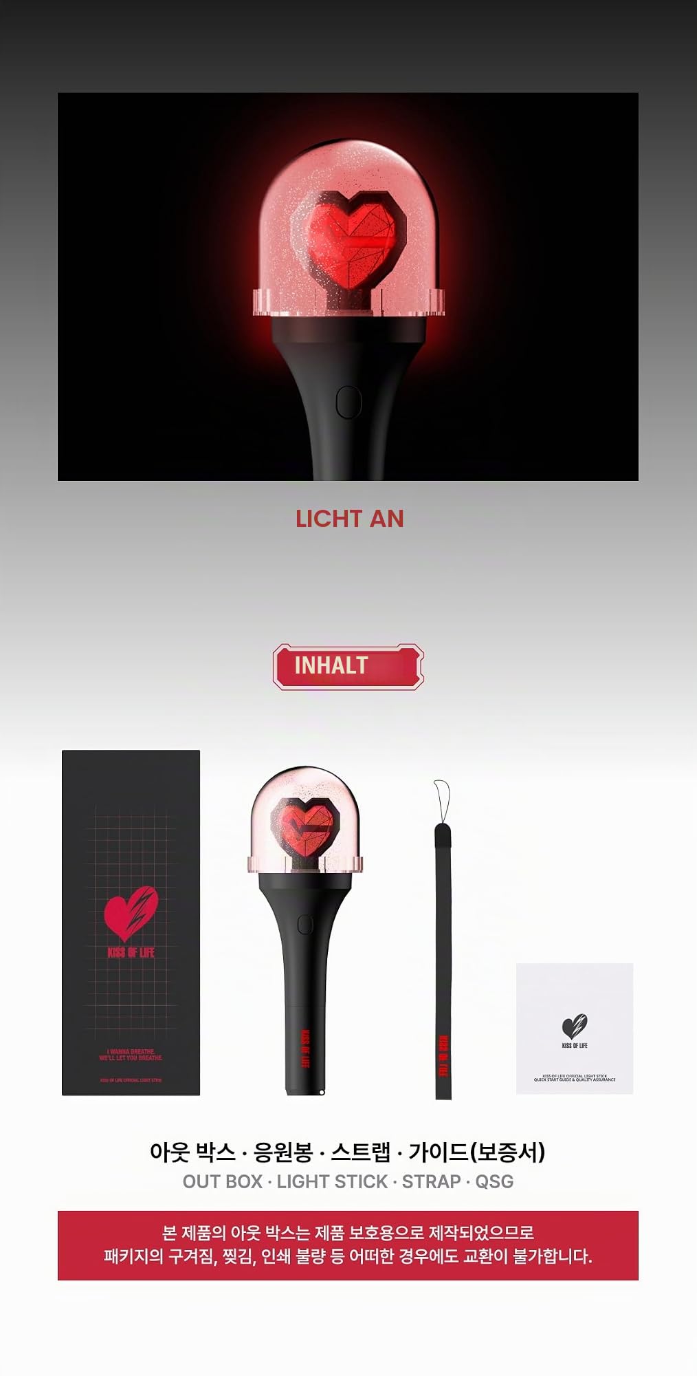 Genie Music K-Pop Merchandise - Light Stick - Schwarz - 1x1x4 inches - K-Pop Song - Licht - Wandmontage, eigenständig - Geburtstag - Herz - Modern - Fanartikel für Konzerte
