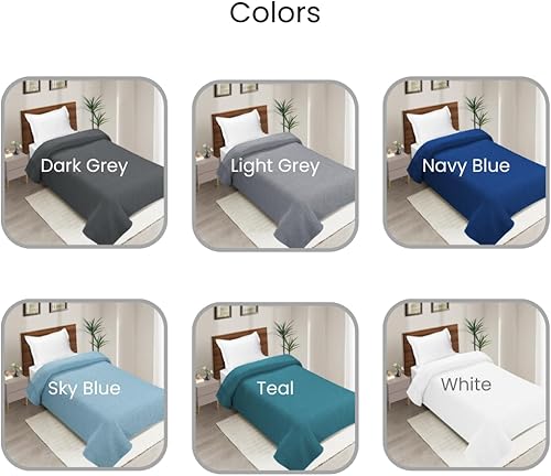 Miniatura 7 de Manta de punto gofre 100% algodón, tamaño individual de 60 x 90 pulgadas, ligera, lavada, suave y transpirable para todas las estaciones, calidad de