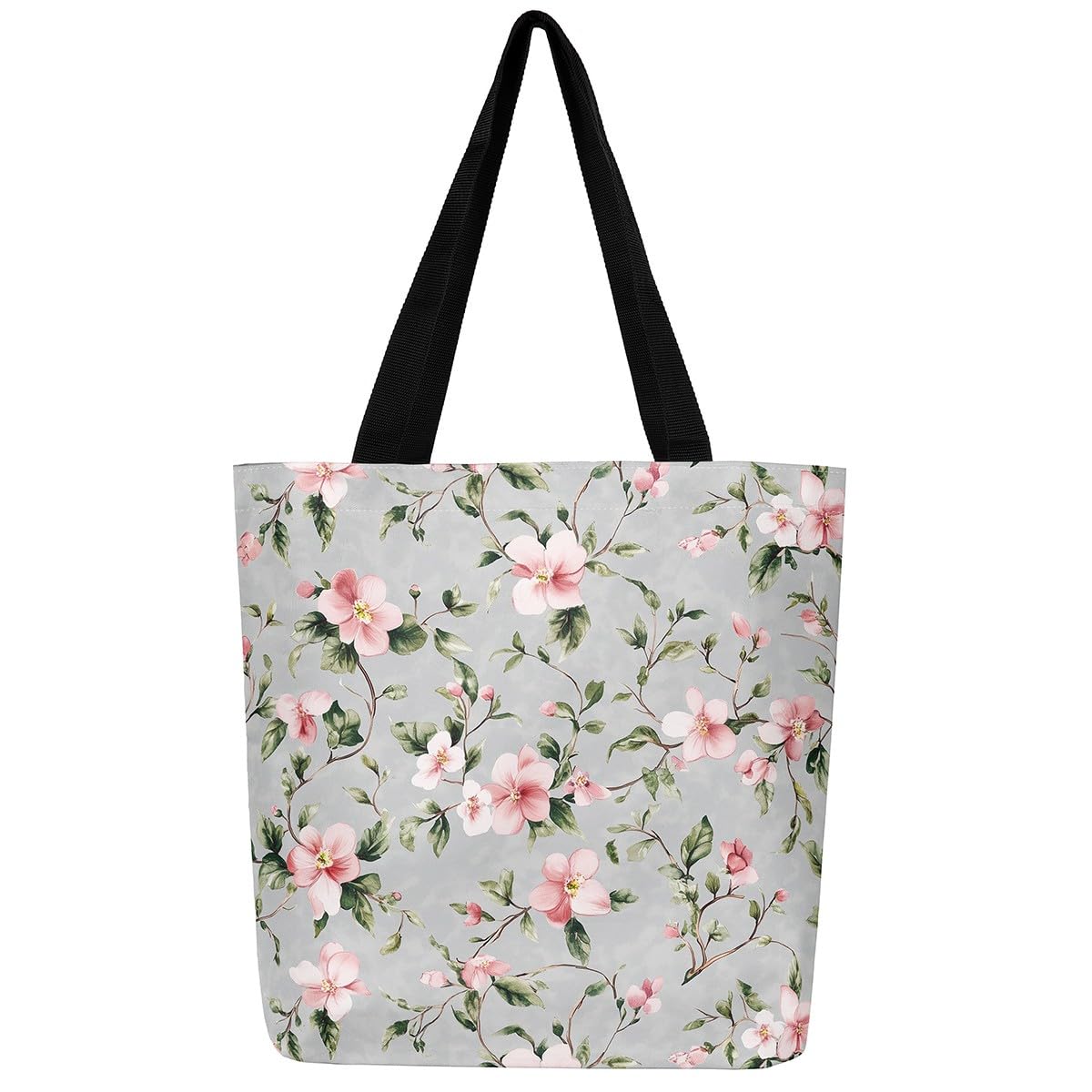 Hibiscus Canvas Tote Bag for Women,Garden Floral Tropical Plant Botanical Shrubalthea Sandproof Beach Bag,Hibiscus Syriacus Tree Branches Leaf Casual Reusable Handbag for Women